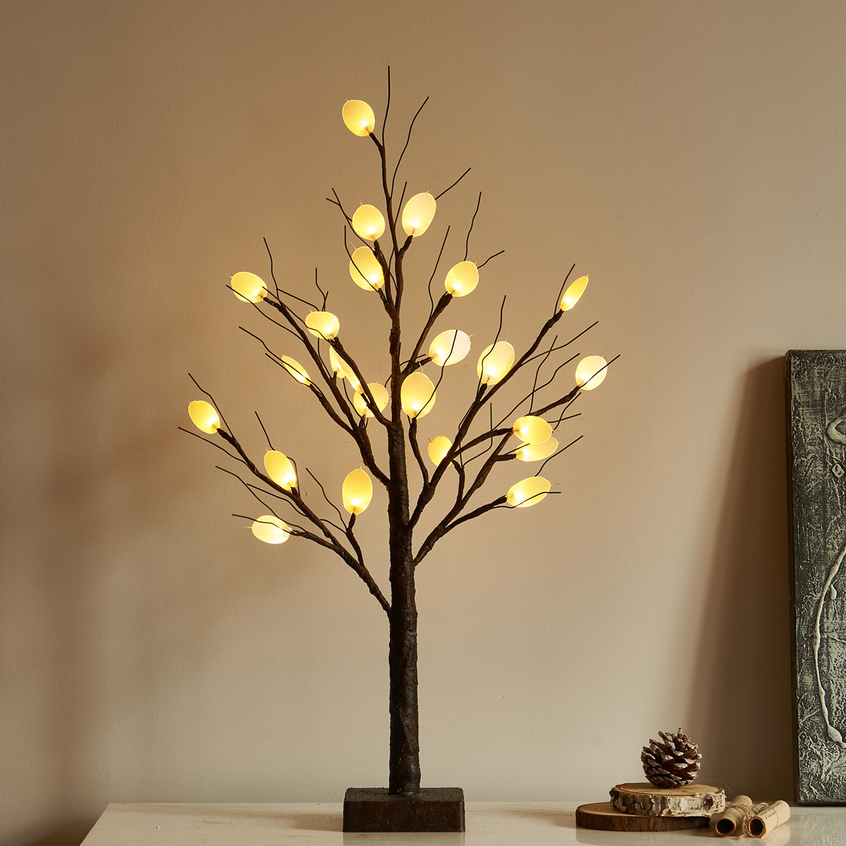 Lit Tabletop silver dollar Tree battery powered 24inch 24LED Light Mini Brown HoneyTree for Thanksgiving Christmas decorative lights