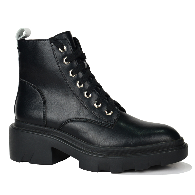 Women fashion low heels ankle boots with shoe lace in balck PU BS19818121-01V