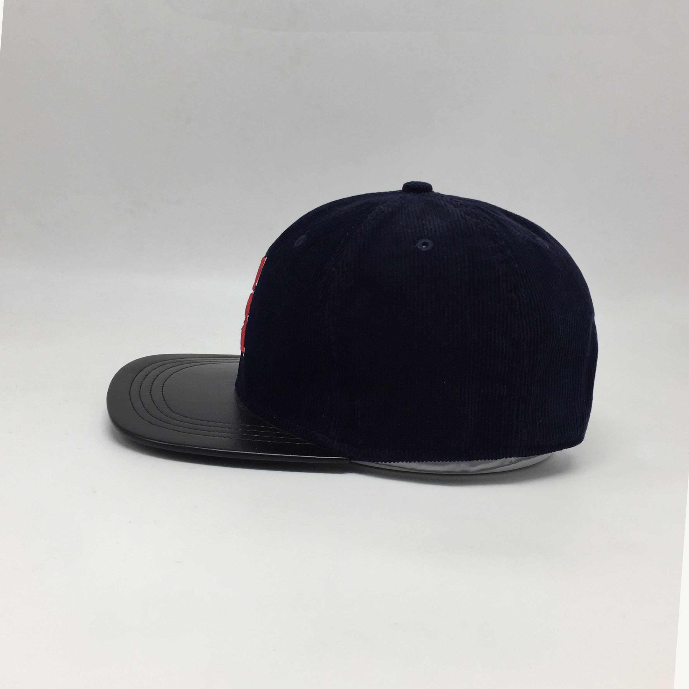 Custom - made fashion corduroy PU flat - brim baseball cap
