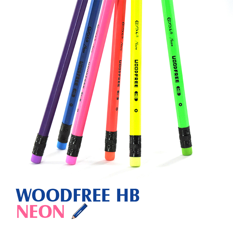 Woodless HB Pencil, Black Plastic, Neon Color Body and Eraser