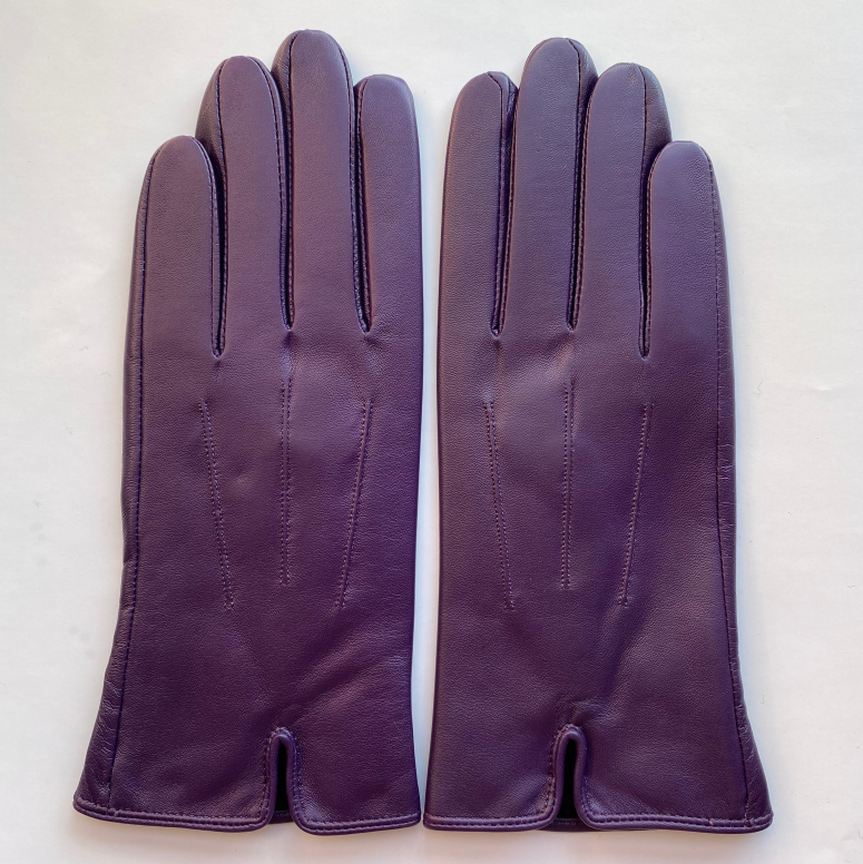 A006 Ladies classic style Purple color genuine winter warm leather driving gloves with BSCI