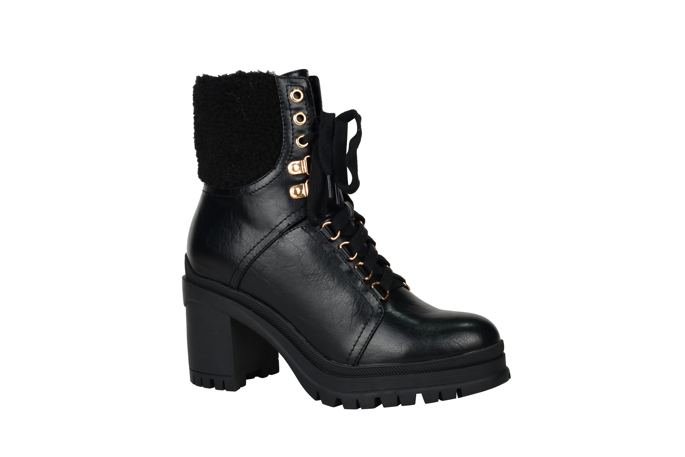 Women fashion low heels ankle boots with shoe lace in balck PU BS1985059-08Y
