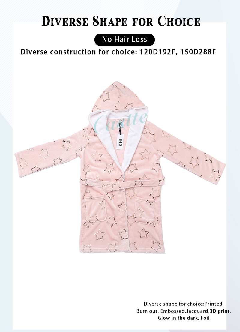 Ladies Golden Foiled Flannel Fleece Hooded Robe