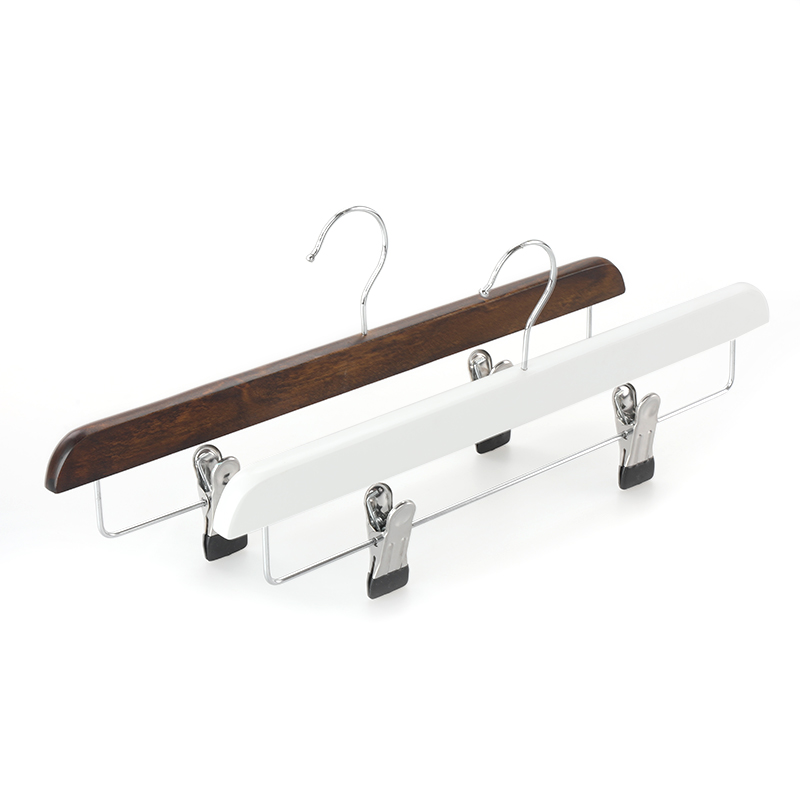 Non Slip Durable and Solid Wooden Pants Skirt Hanger with Clips
