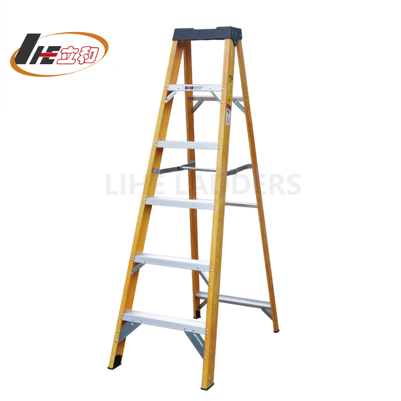 305mm 6 Steps Wooden Pattern Fiberglass Single-side Step Ladder