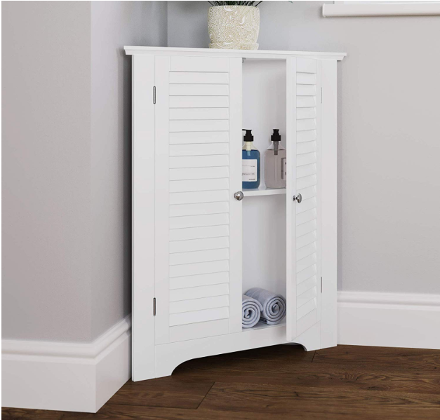 Bathroom Louver Double Door Corner Wood Storage Caninet
