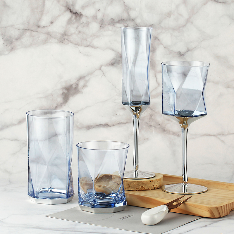 Fixed mould diamond shape blue wine glass