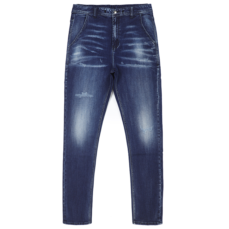 G2073-C Light Blue Low Waist Men Pencil Jeans Slim Brand High Quality Stretch Denim Jeans Casual Pants 4 Seasons Jeans in Whisker Spray Wash ，Grinding and patchwork