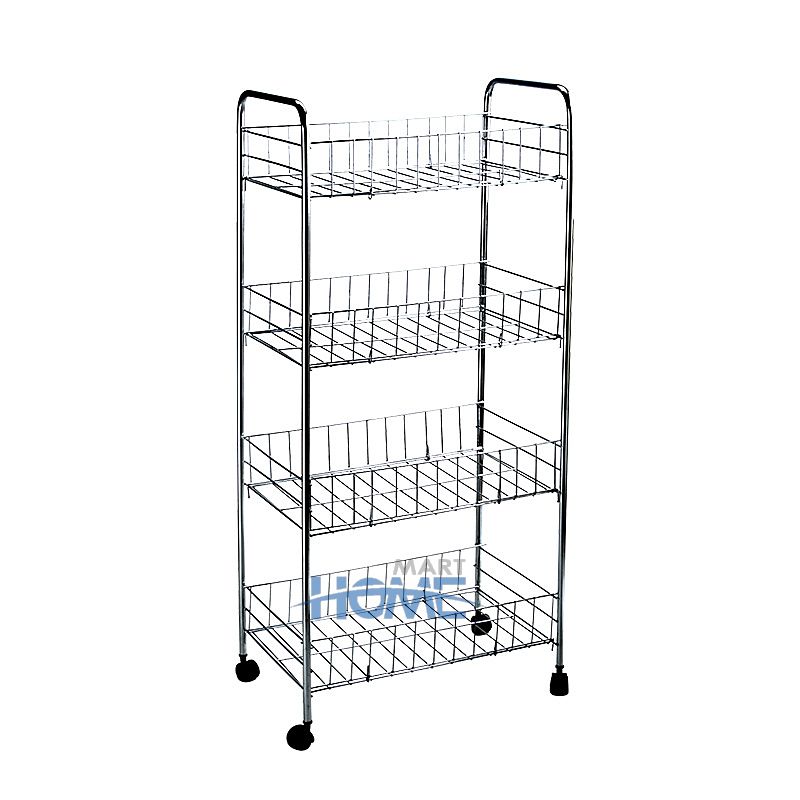 4 Tire Storage Organizer Rack Metal Rolling Trolley Cart Kitchen Bathroom Office Food Storage Basket Stand Save Space Holder