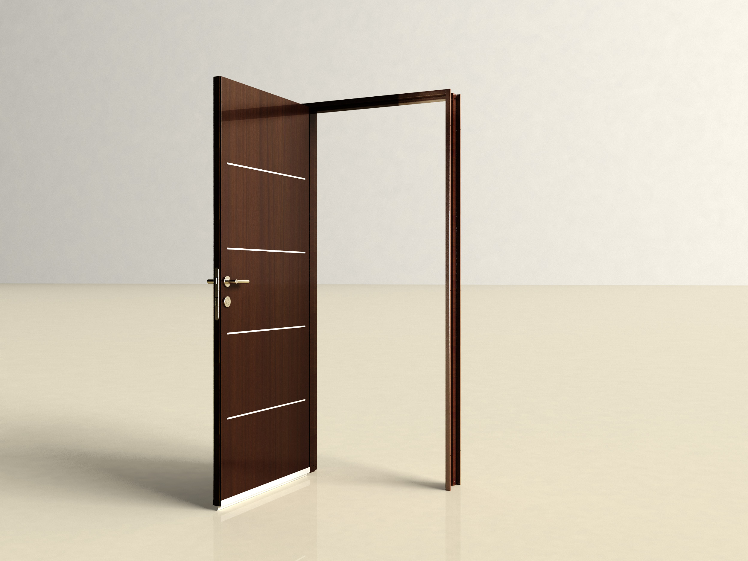 Steel door set with PVC film, four grooved aluminum line decorated steel door prehung