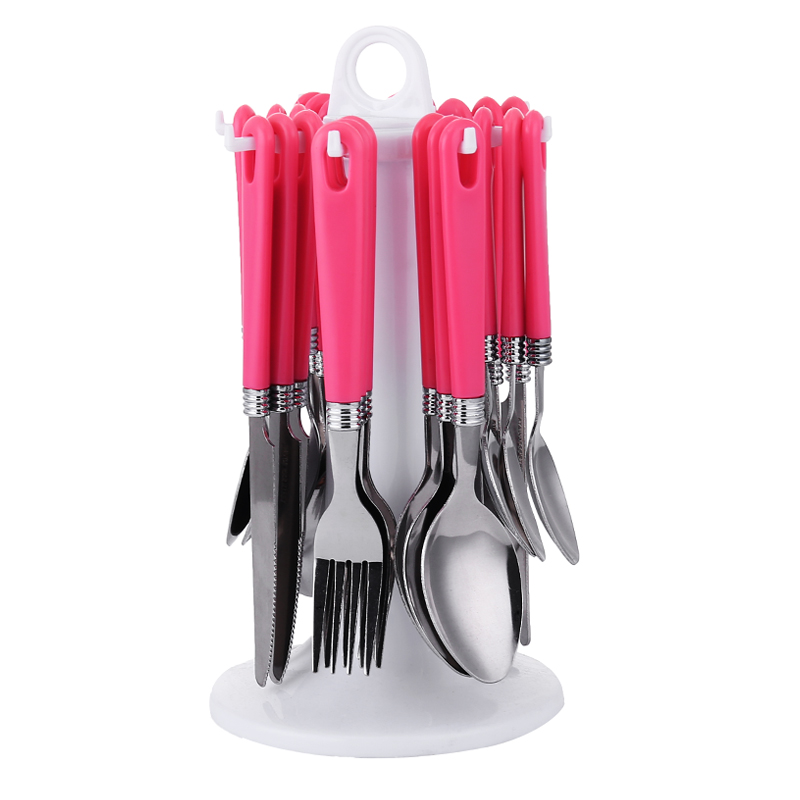 Colorful Plastic Handle Stainless Steel Cutlery Set with Hanging Holes