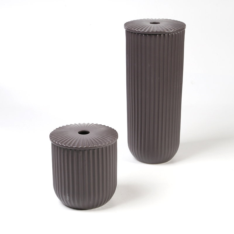 Vase with lid,embossed vertical lines texture,matte glaze,2 sizes