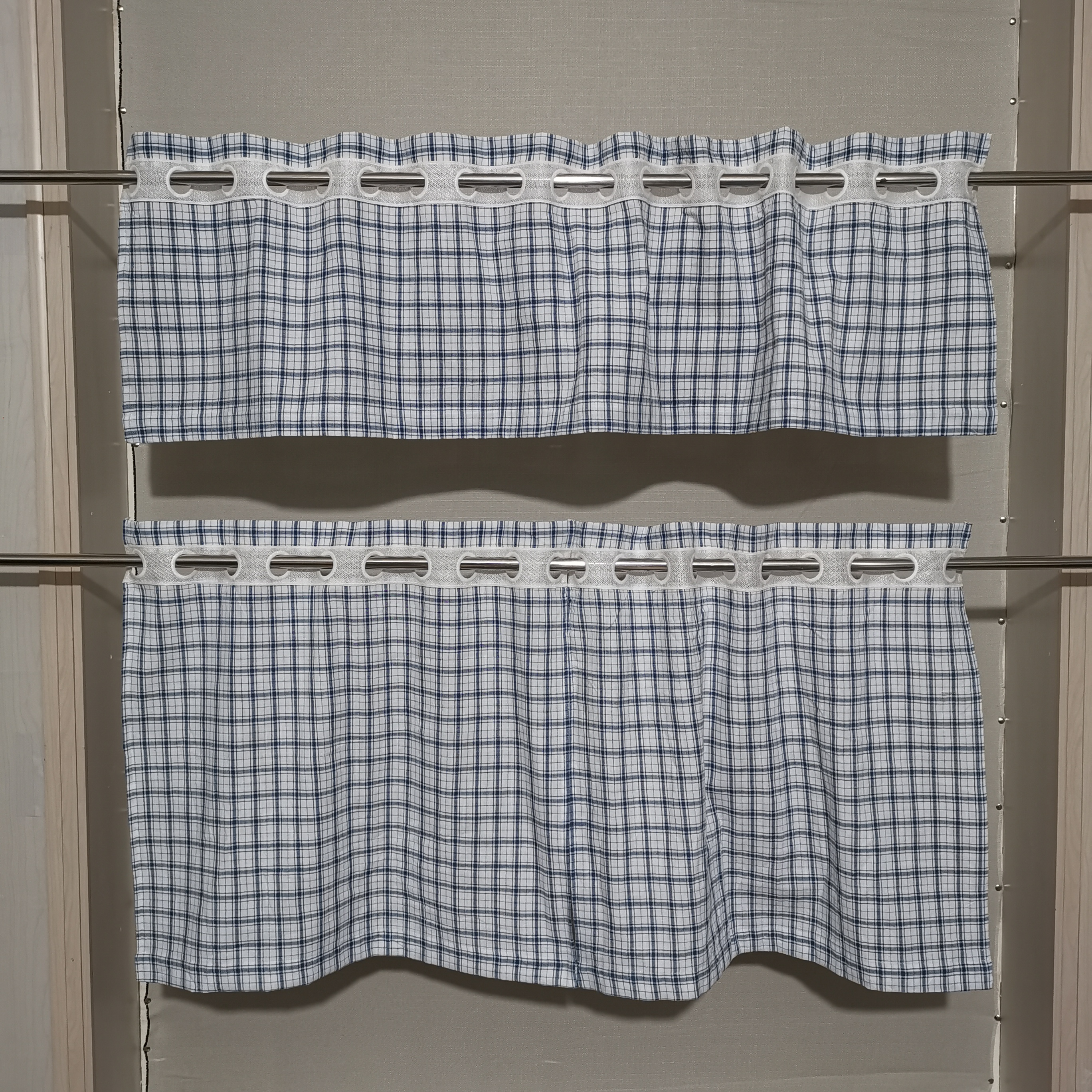 100% polyester check kitchen curtain