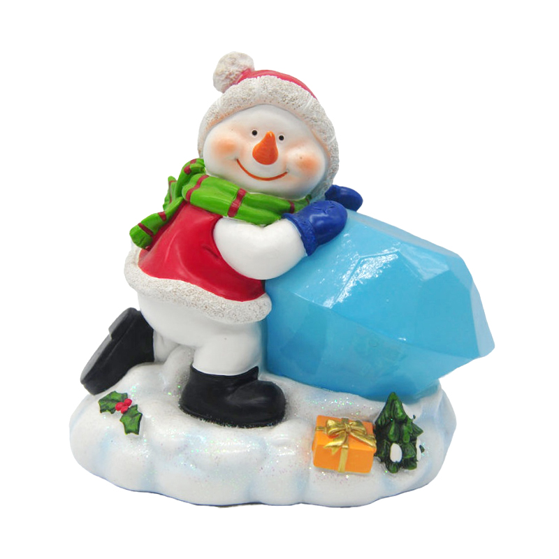 Resin gift snowman figurine with battery christmas decorations