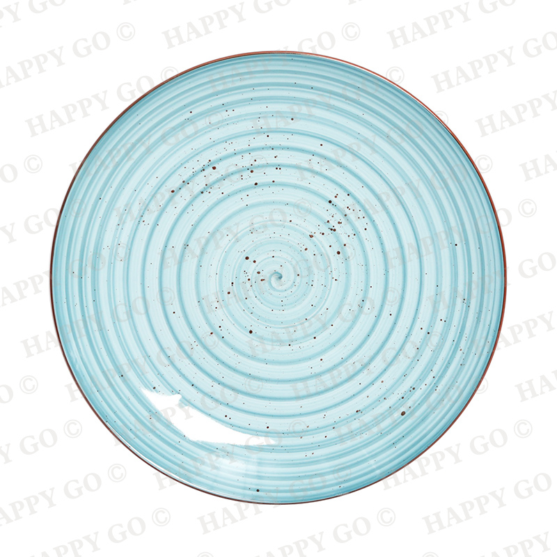 26.6cm dinner plate Handbrush with brown rim and speckle stoneware dinnerset