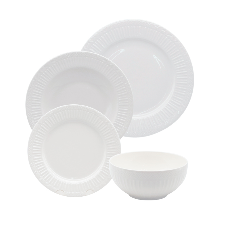ZH-1960 white emboss collection 24pc dinner set
