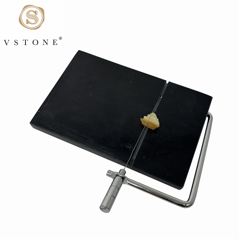 Black marble cheese slicer board with metal wire，marble craft
