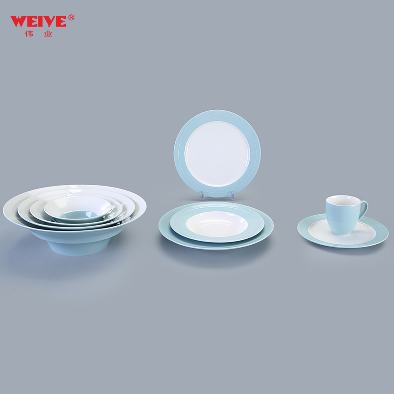Color Glazed Porcelain- Shiny Light Blue Color glaze dinner set