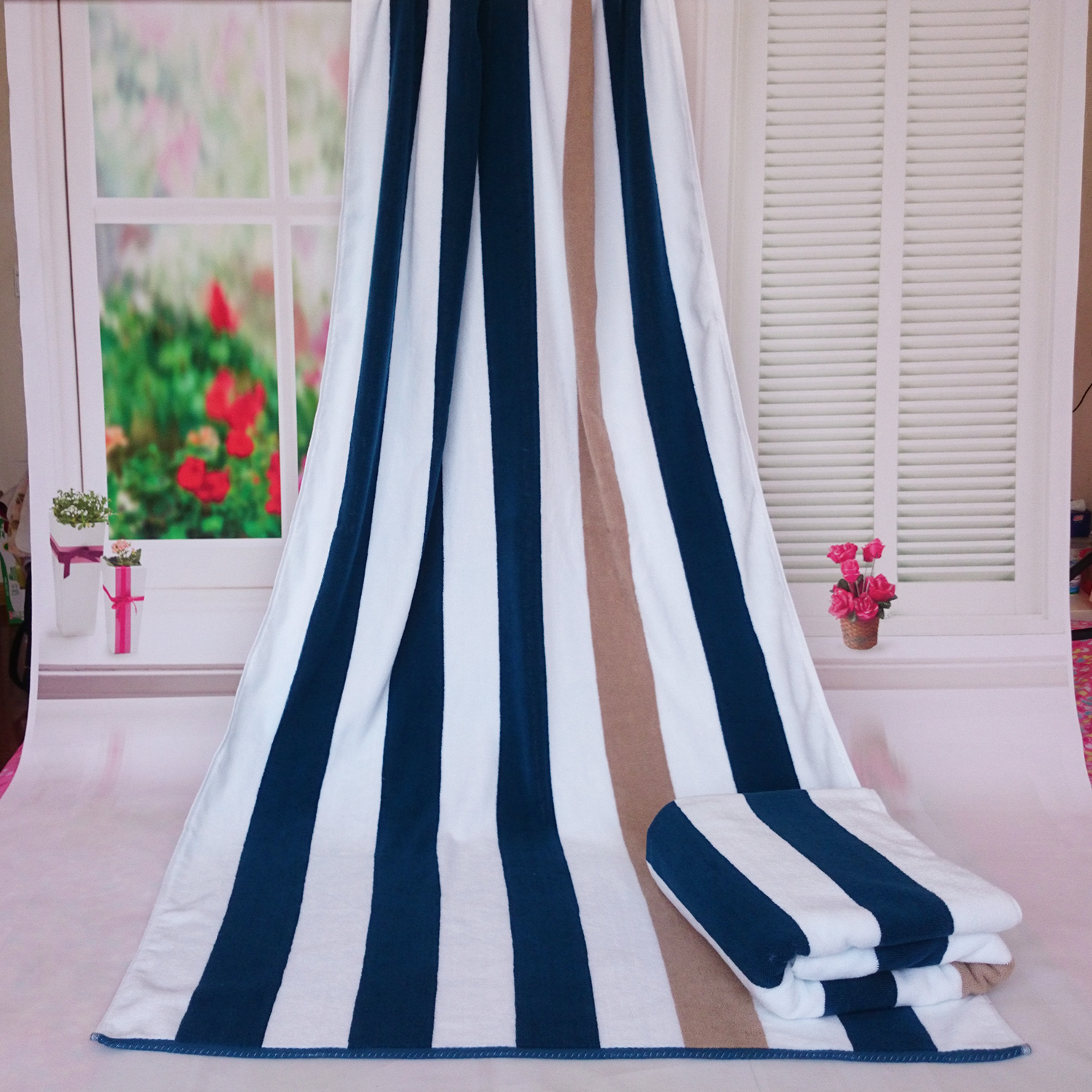 Hot Sale Yarn Dyed Three Color Stripe Pool Beach Towel Bath Towel