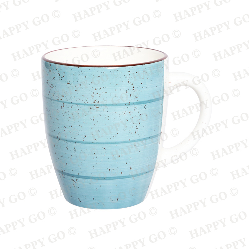 12oz/360ml mug Handbrush with brown rim and speckle stoneware dinnerset
