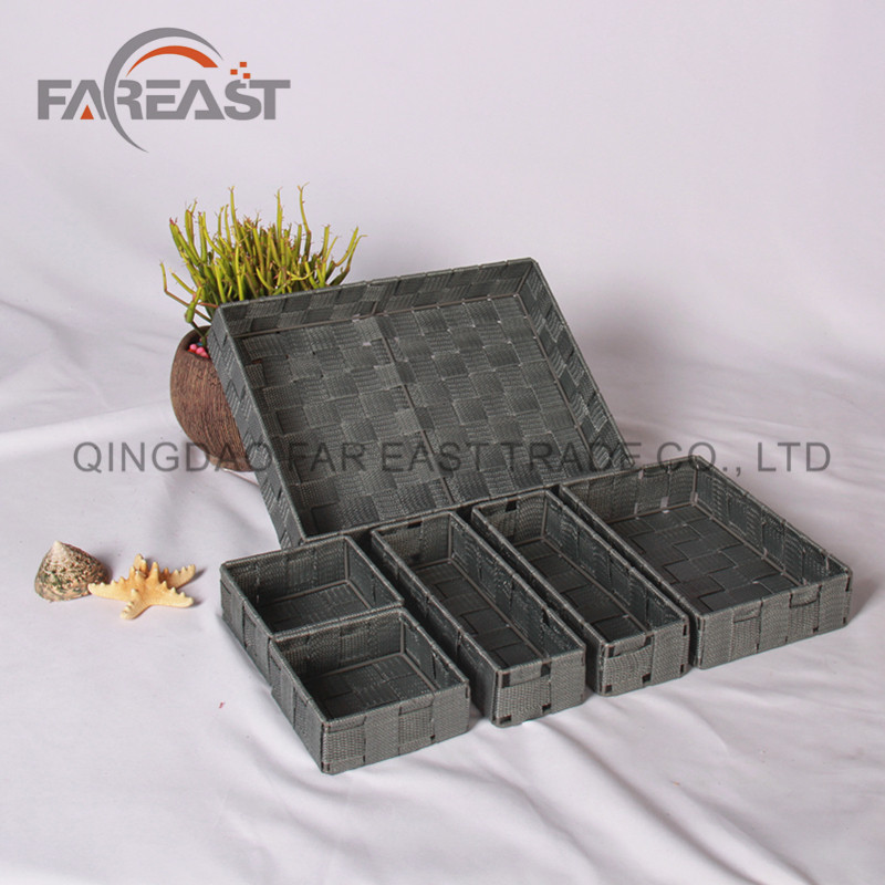 S/6 Rectangle Polypropylene fiber ribbon hand woven desk basket