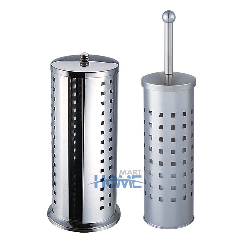 Stainless Steel Kitchen Bathroom Tissue Paper Holder Toilet Brush Bathroom Set Round Shape Standing Brush Holder