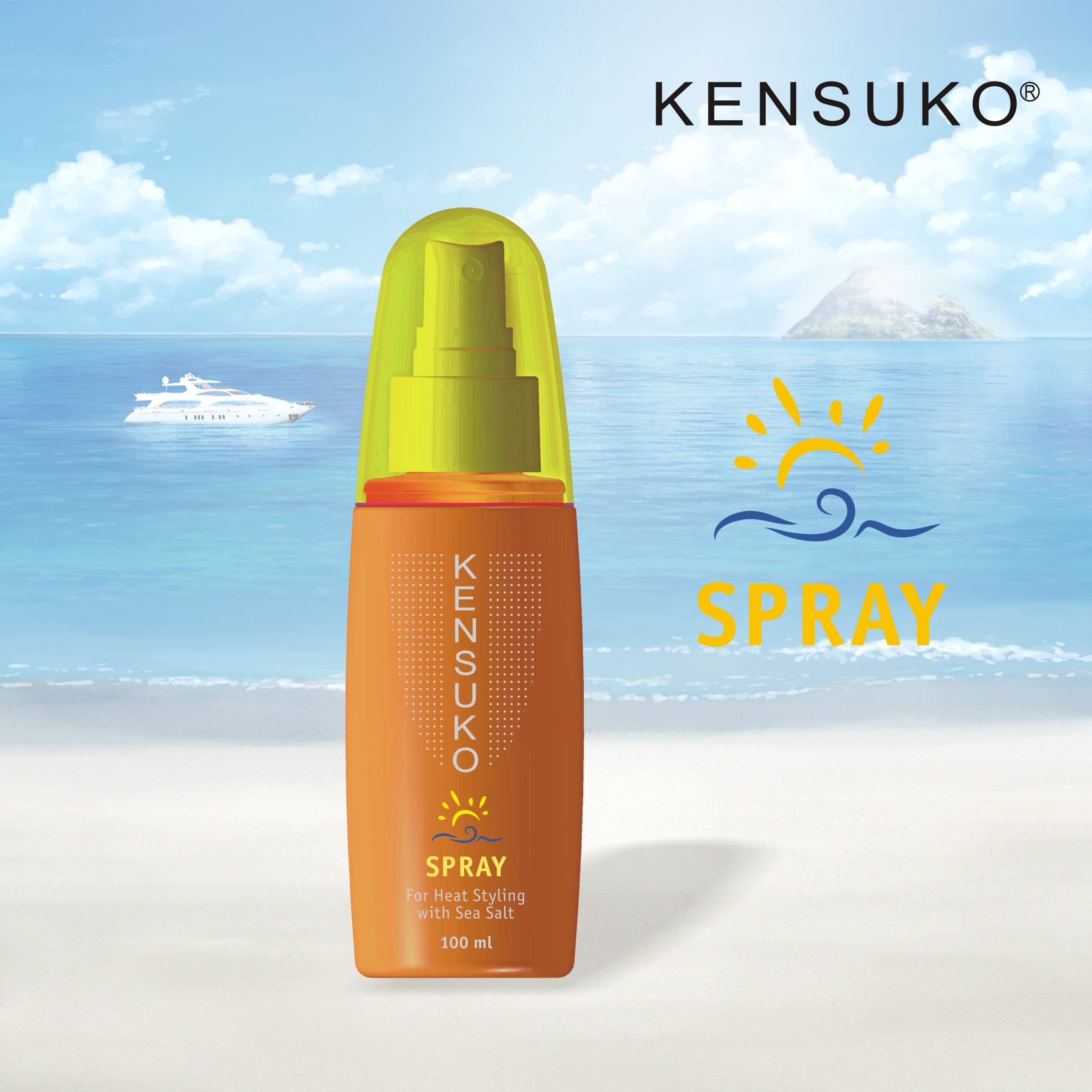KENSUKO Spray for heat styling with sea salt 100ml spray For tousled beach waves UV protection after sun spray