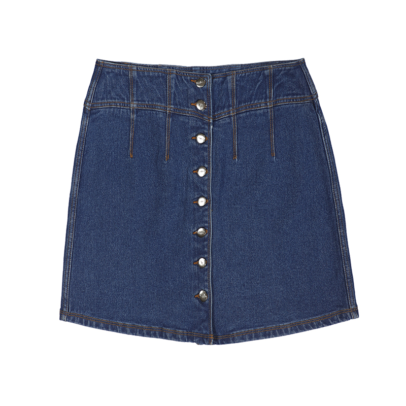 2025 Button fly denim skirt A-line denim skirt factory accepts custom size fabric G2801-Z