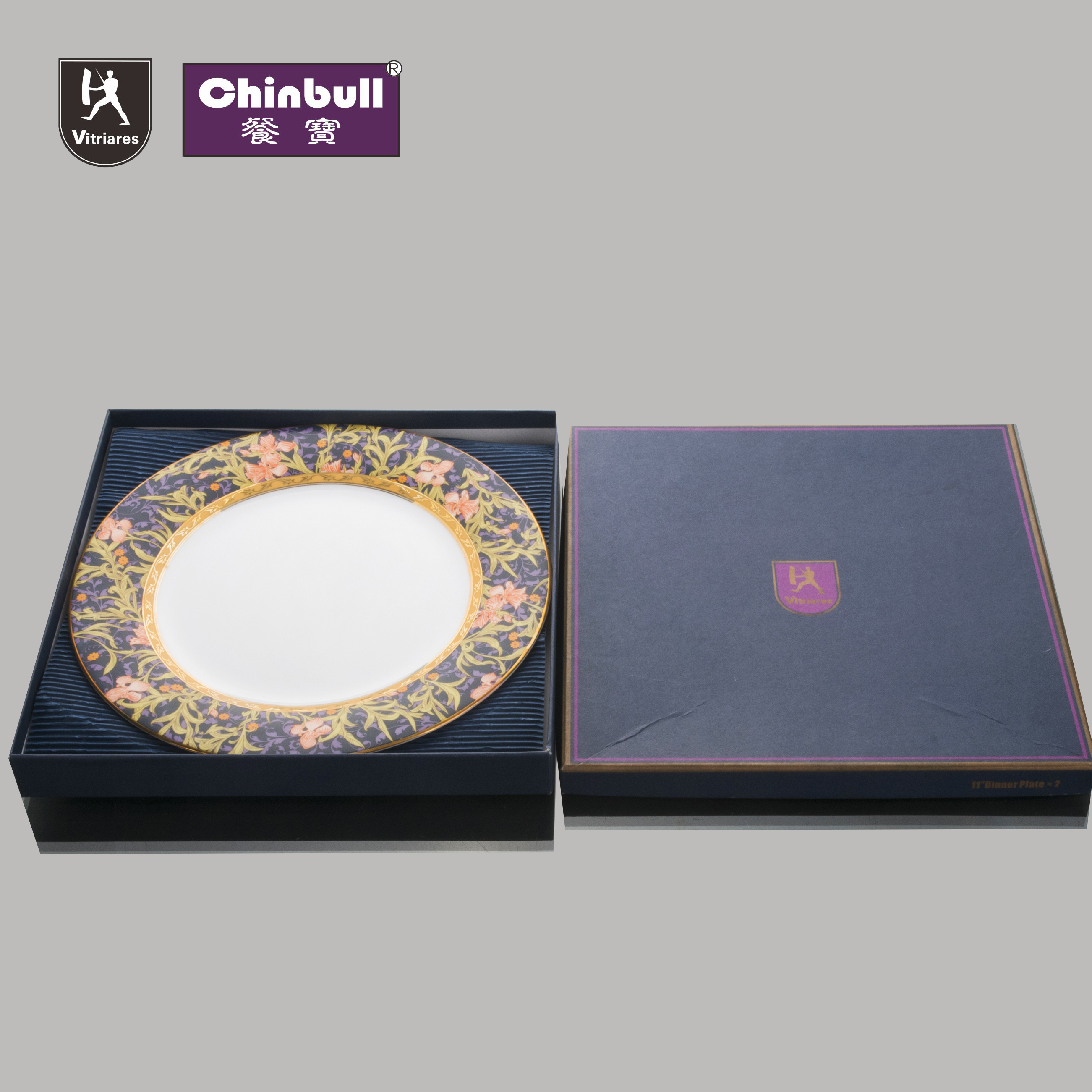 Golden design 2pcs dinner plate (opal glassware）
