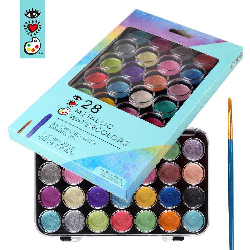 28 glitter artist shimmery colors metallic watercolor paint set
