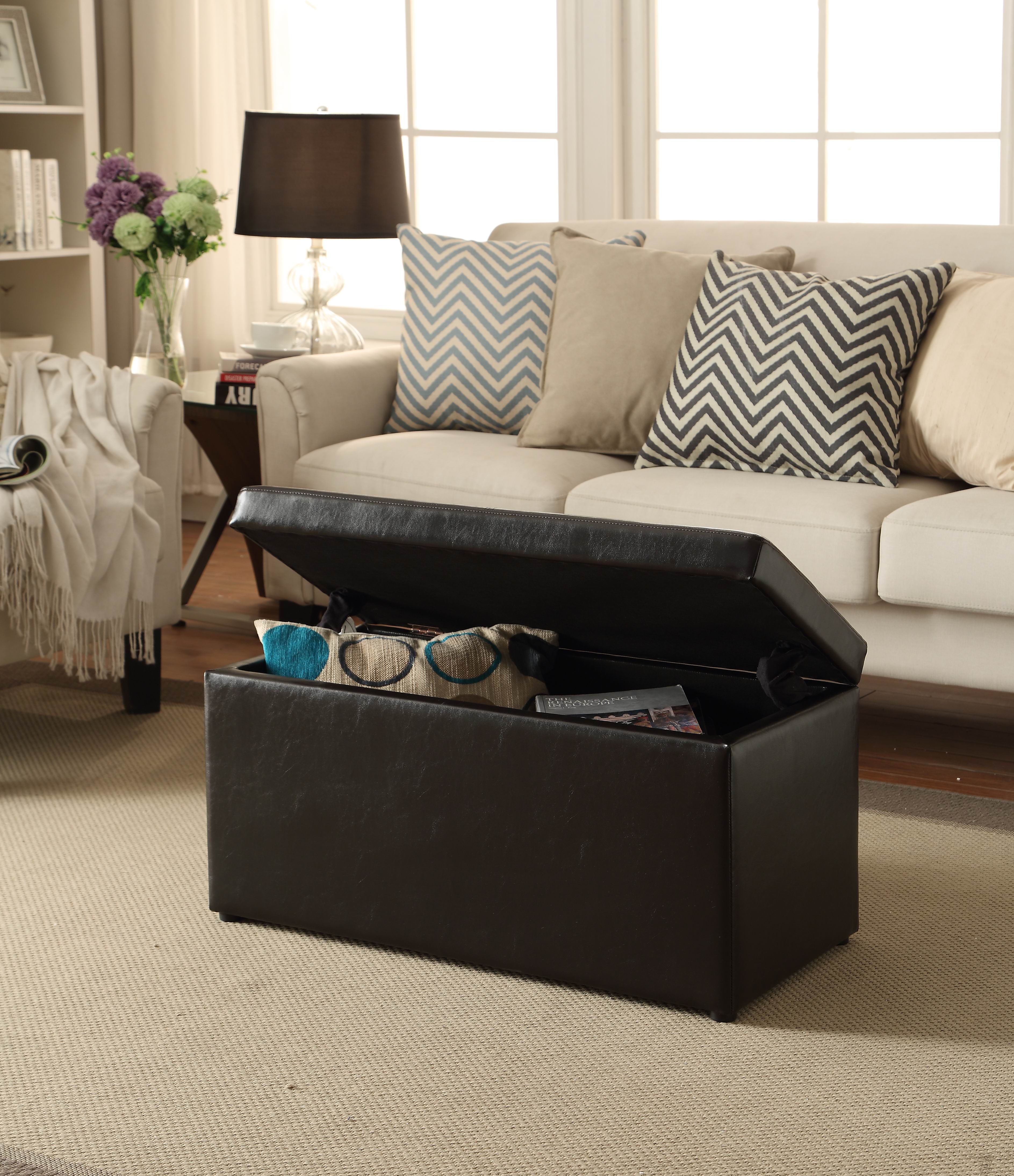 Faux Leather Collapsible Storage Ottoman
