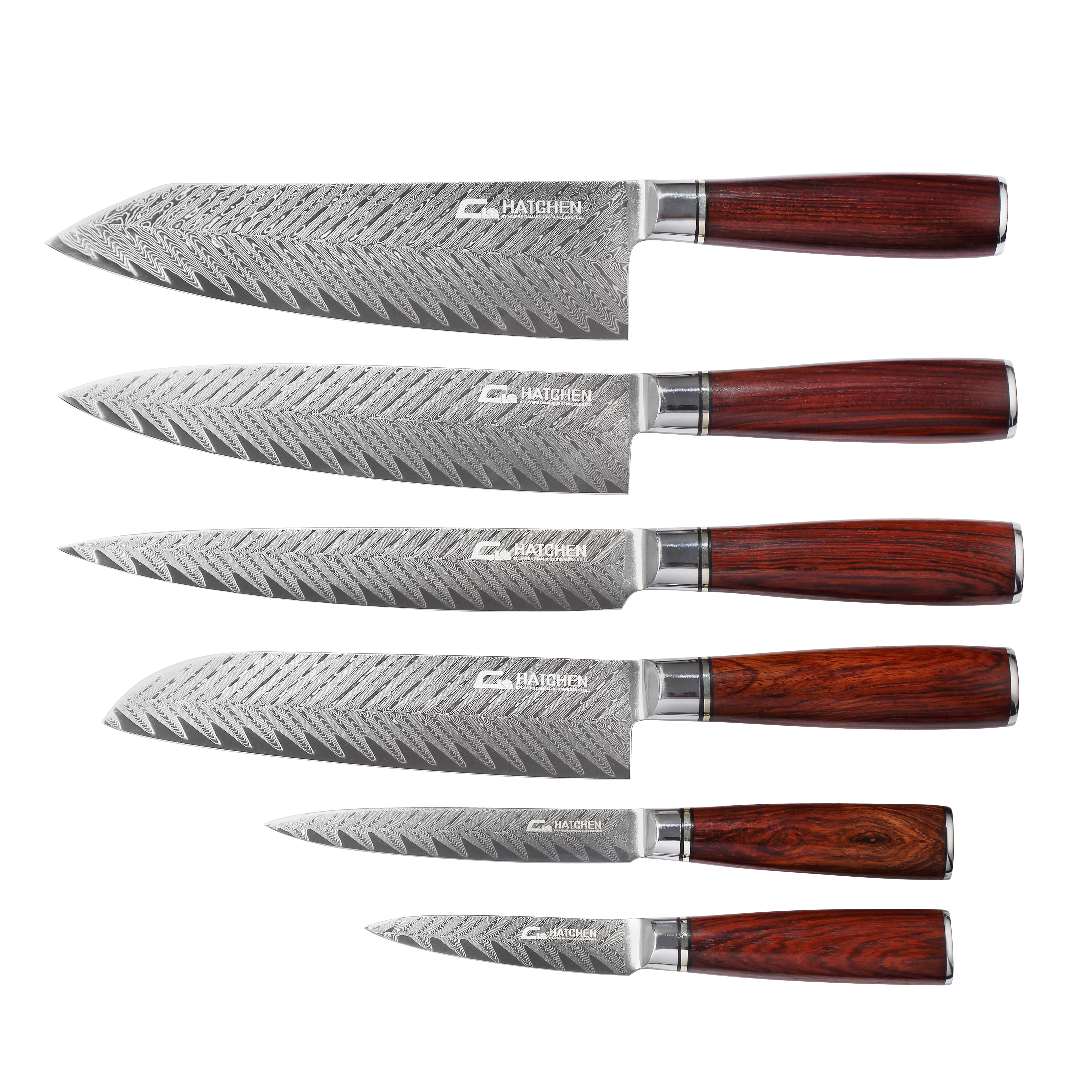 HY05 6pcs rose wood handle Damascus stell kitchen knife set