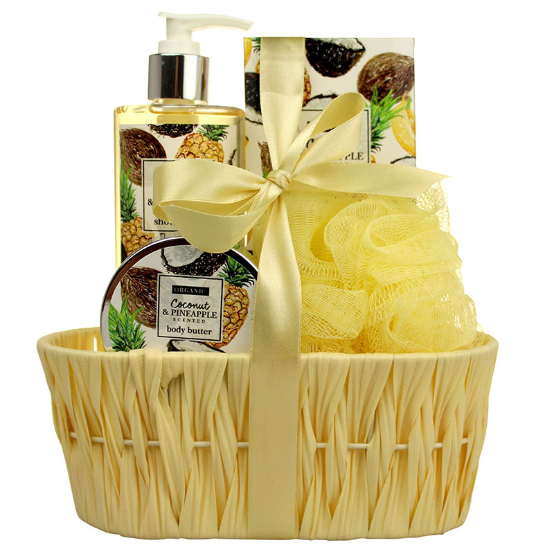 Pineapple coconut scent body wash and care gift set basket package