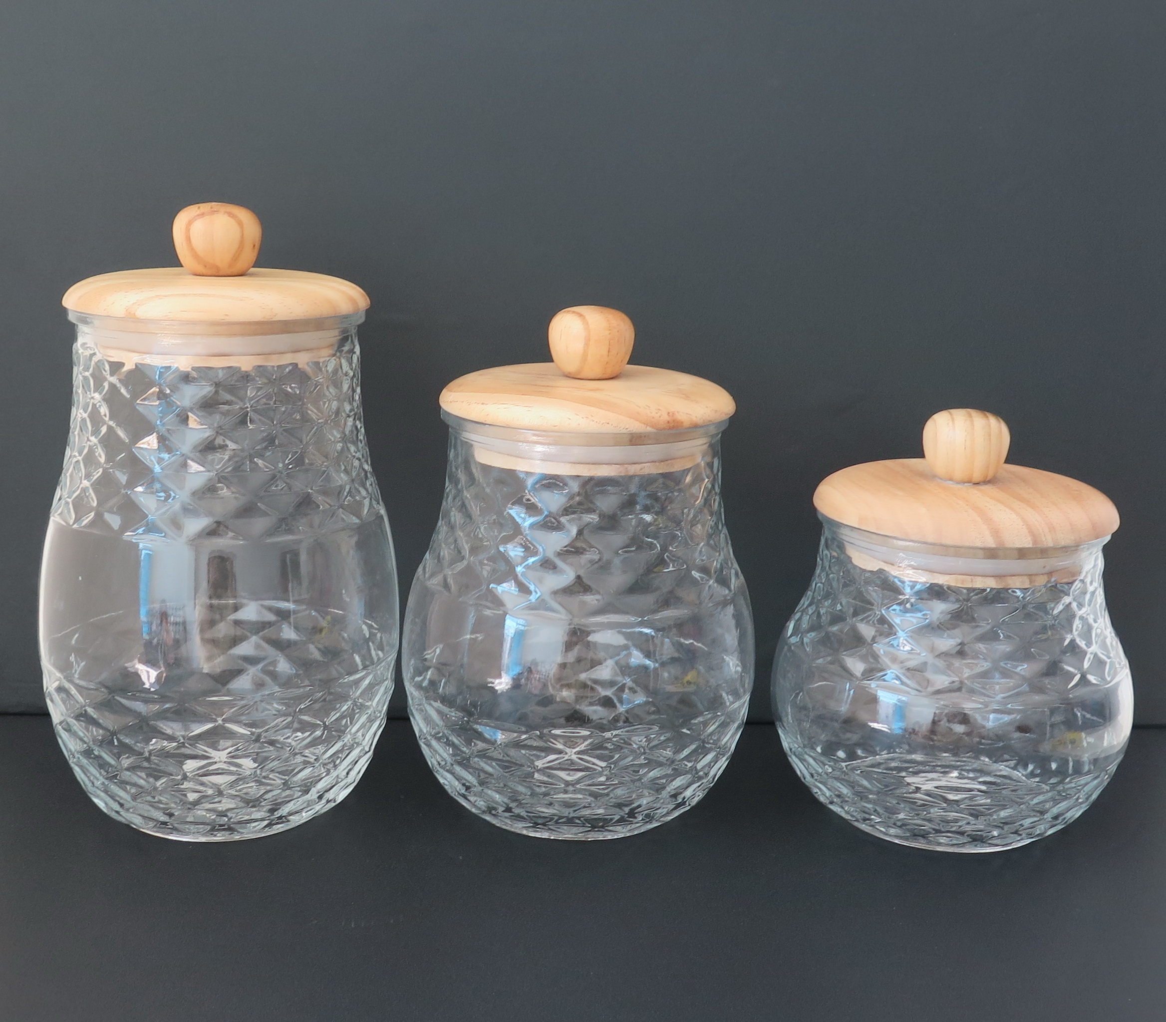 F6406-3 Round Glass Storage Candy Jars Set With Lids