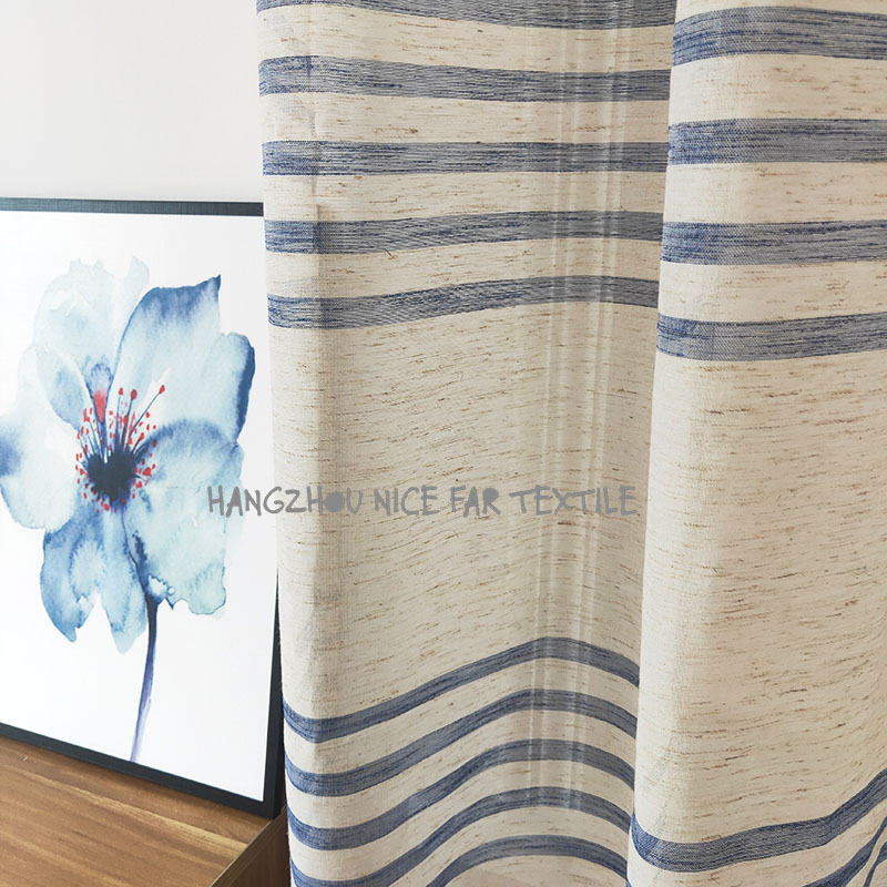 00000DF200110L JODIE stripe voile fabric yarn dyed jacquard screen printing cutting recycle voilage ready made linen curtain