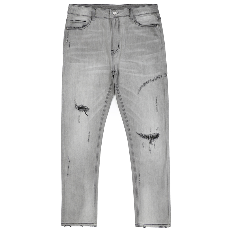 2024 Casual ripped jeans grey color wash denim men spandex jeans trousers custom male pants G2335-Z