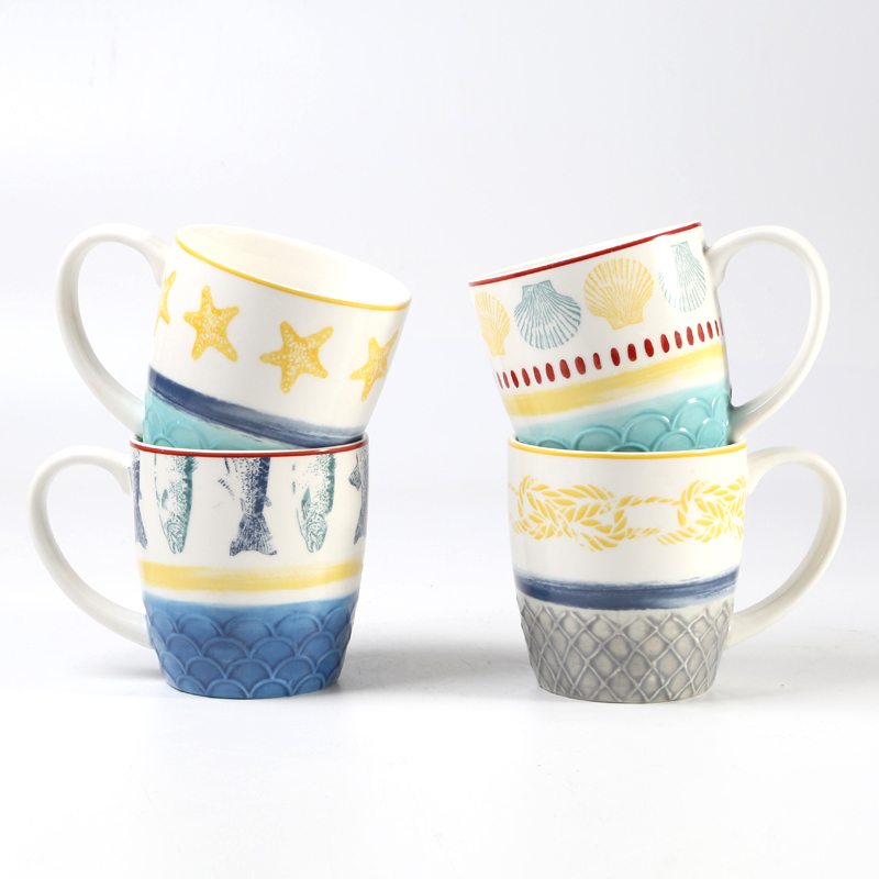 345ml mug,embossed texture,hand painted,Marine Series,summer