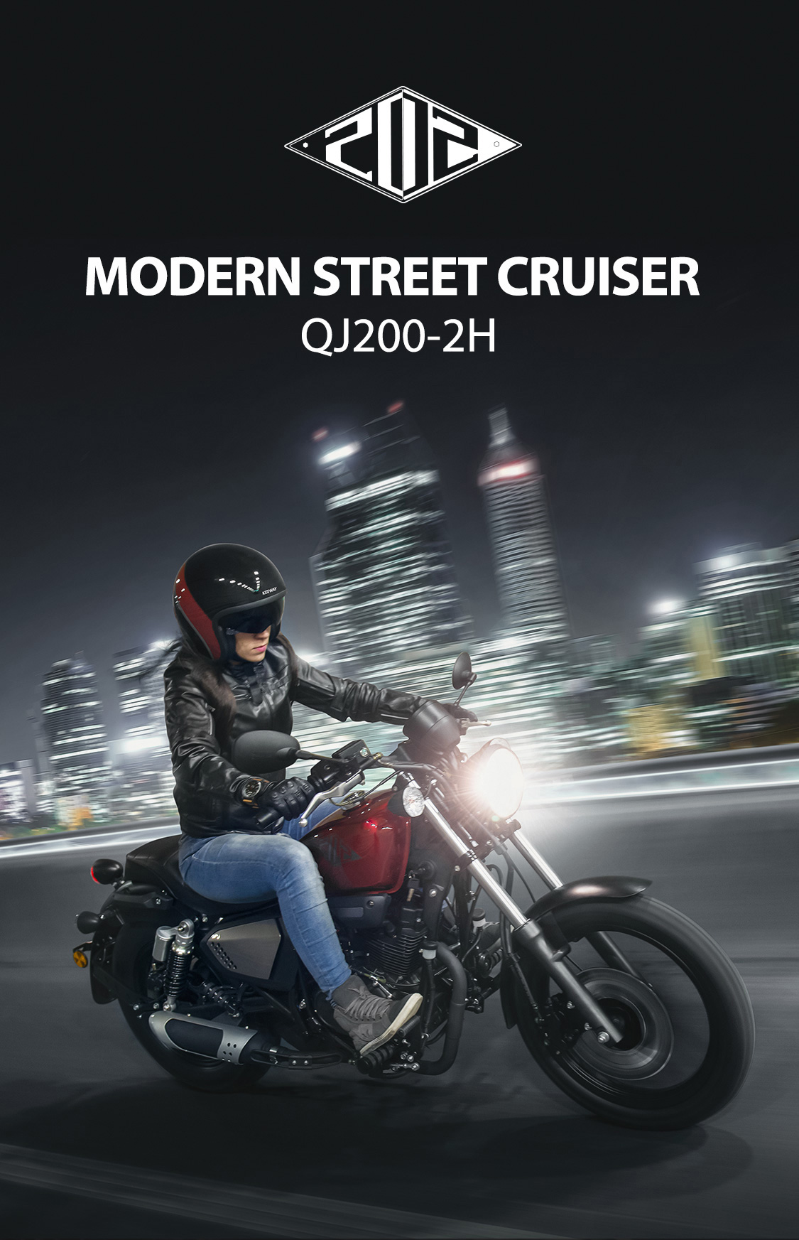 QJMOTOR 2021 model QJ200-2H EEC EURO-V EURO-5 200CC GAS POWER GASOLINE MODERN CRUISER MOTORCYCLE