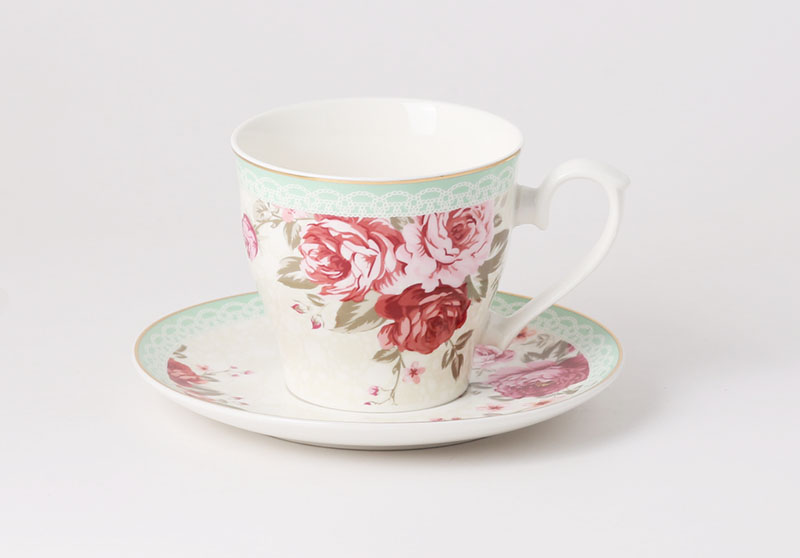 ZH-1911 green lover gold design 220cc tea cup and saucer
