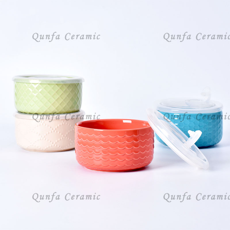 2020 Ceramic set of 4 storage bowl with seal lid