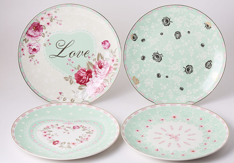 ZH1911 green lover gold design 8" dessert coupe plates