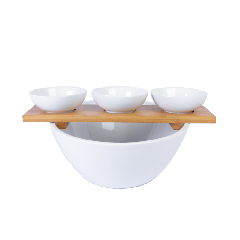 S/5 3pcs dip bowls & 1pc L# bowl with 1pc bamboo, porcelain,durable,tableware,kitchenware, hotelware，dip bowl,bowl,bamboo, dinnerware