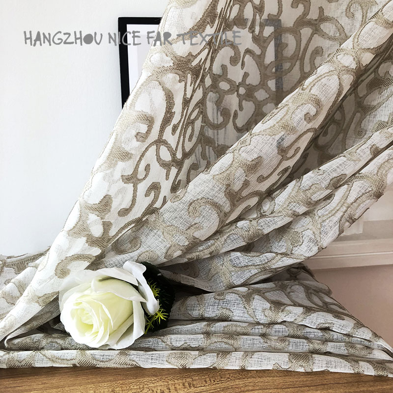 00000L20014 FLORA stripe voile fabric yarn dyed jacquard screen printing cutting recycle voilage ready made linen curtain