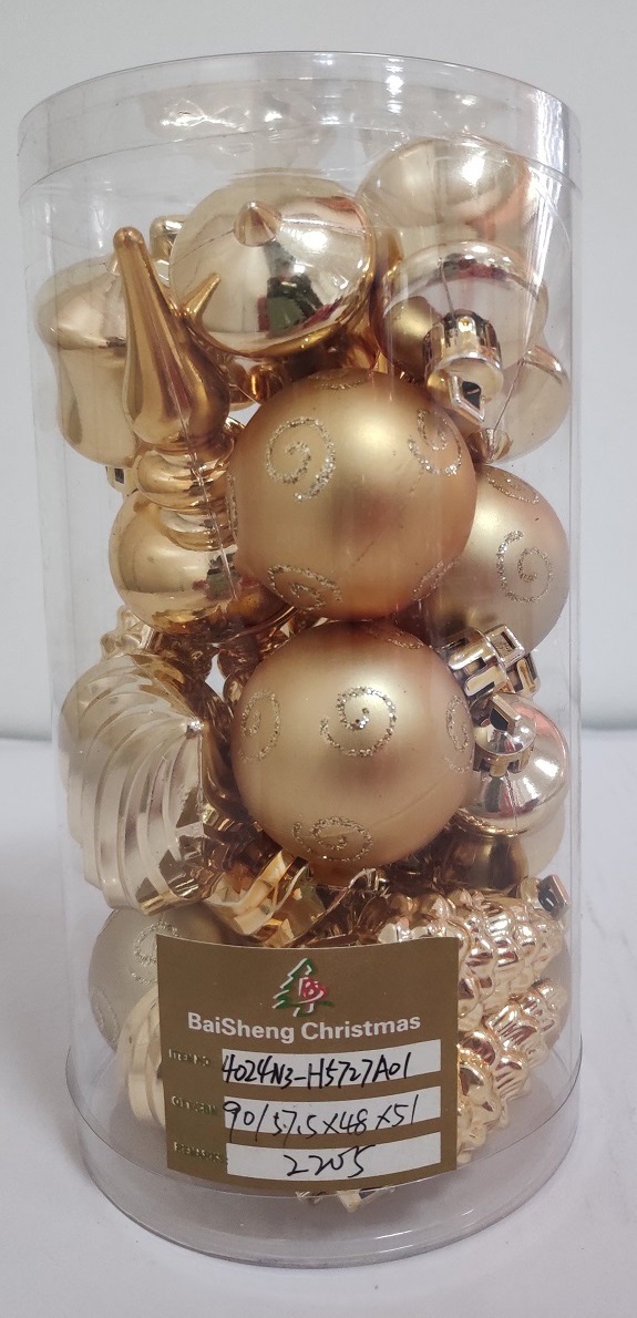 4cm Plastic Christmas Decorations, 24pcs In PVC Tube