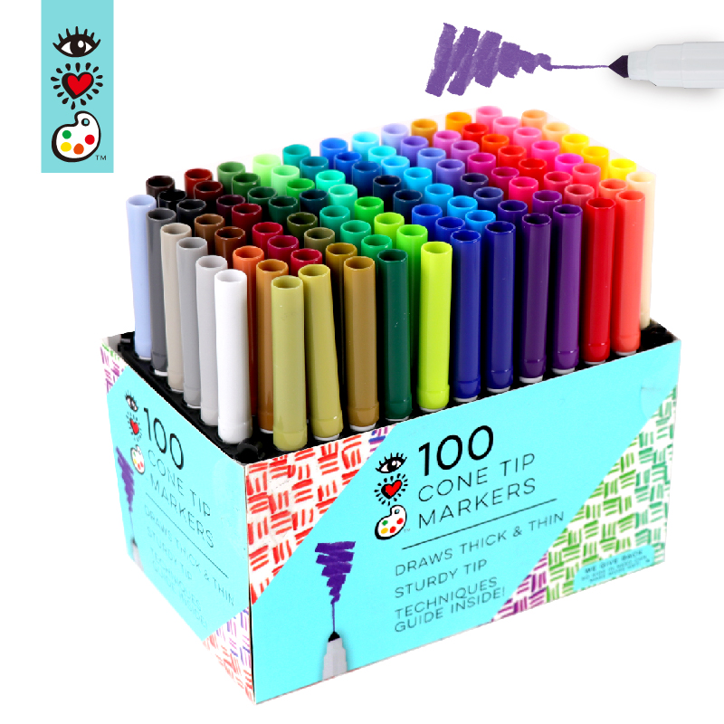 100 Color makers Set with Desk Stand Fine Tip Markers
