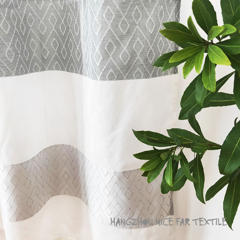 00000LK19009 HURA stripe voile fabric yarn dyed jacquard screen printing cutting recycle voilage ready made linen curtain