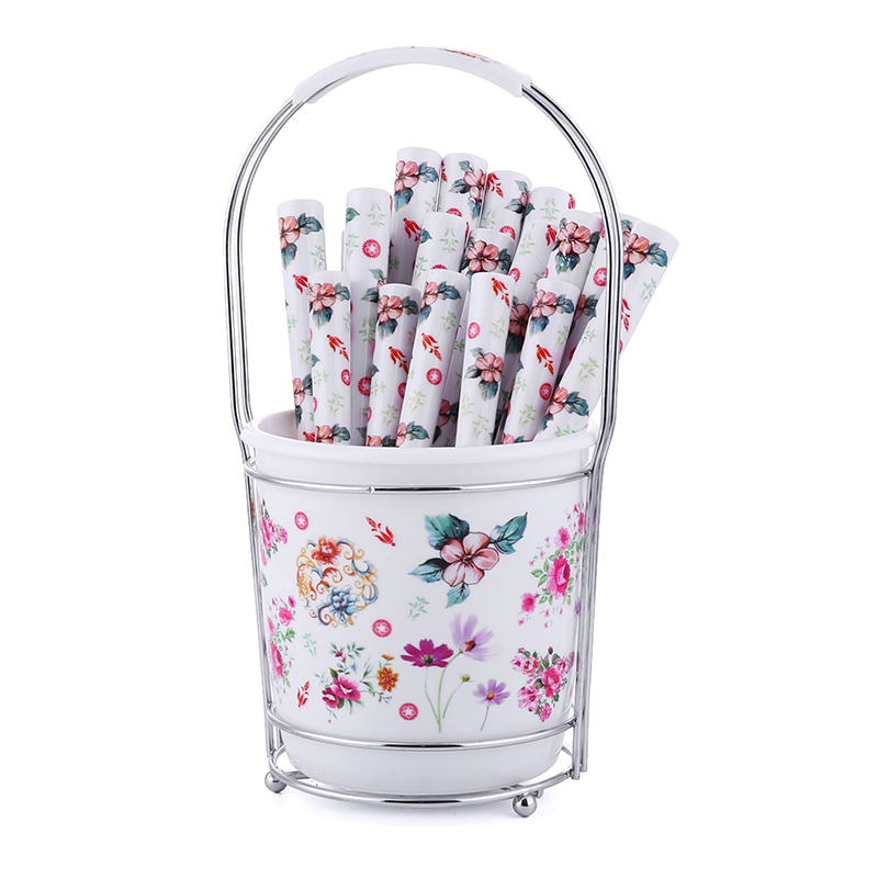 Flatware Set heat transfer printing plastic handle Stainless steel cutlery set