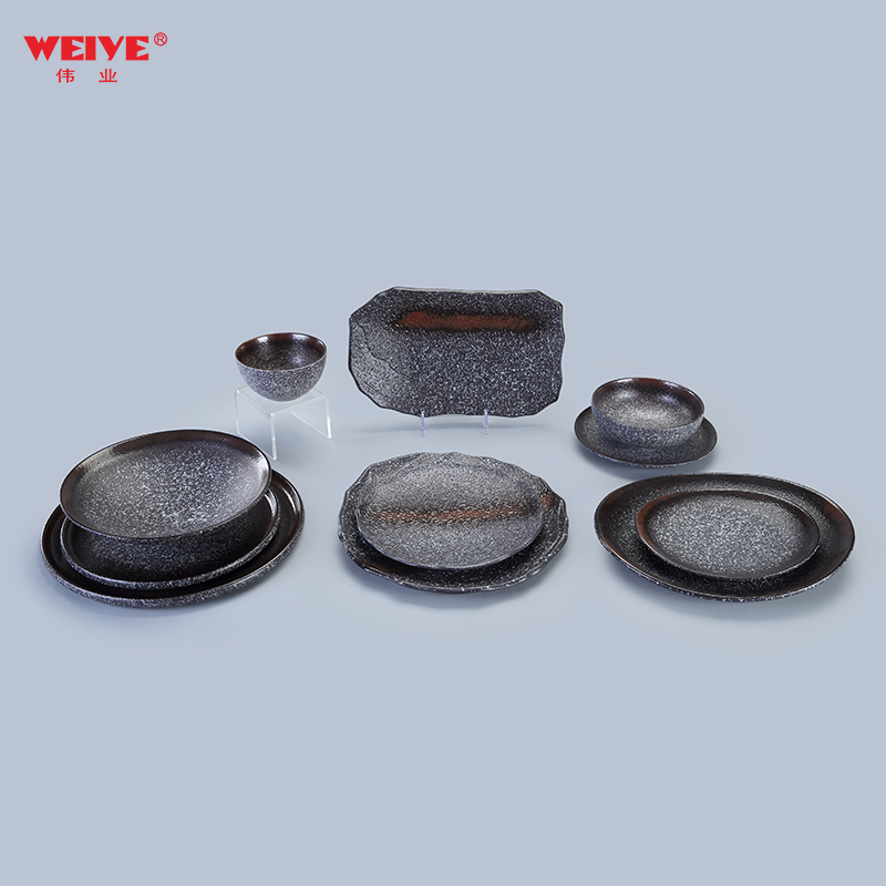 The ‘Camp' Collection Tableware--Matte Black& White& Red Brown Color glaze dinner set