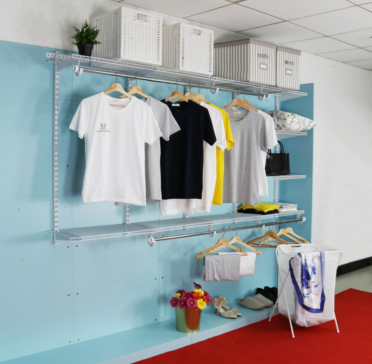 clever closet set Metal Wall Shelving System Wardrobe Shelves Hanging Wire