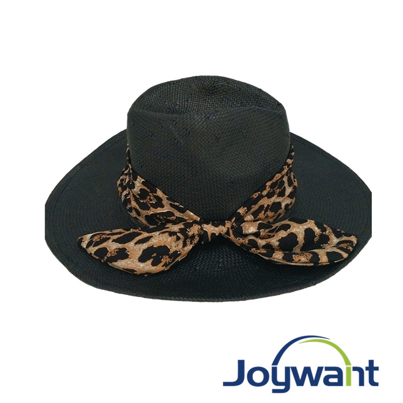 Lady‘s panama hat with scarf decoration manual straw hat